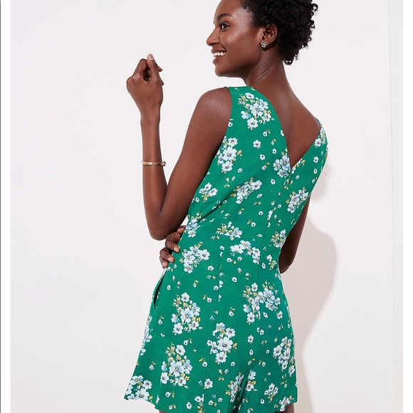 LOFT Floral V-Neck Romper in Bright Kelly Green - Picture 2 of 6